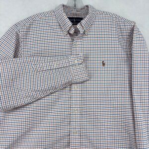 Ralph Lauren Men Classic Fit Tattersall Check Button Down Shirt Blue Orange 16.5